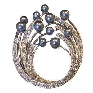 WM LARGE Aurora Borealis BRANCH BROOCH Simulated Gray Pearl 2.25"